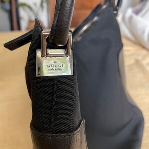 Gucci Black Leather and Canvas Handbag Vintage Y2K